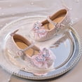 thumbnail image 5 of Gyujnb Girls' Glitter Bow Rhinestone Princess Mary Jane Shoes Adjustable Buckle Strap Low Heel Dress Shoes, Closed Toe,9-9.5 Years, 5 of 8