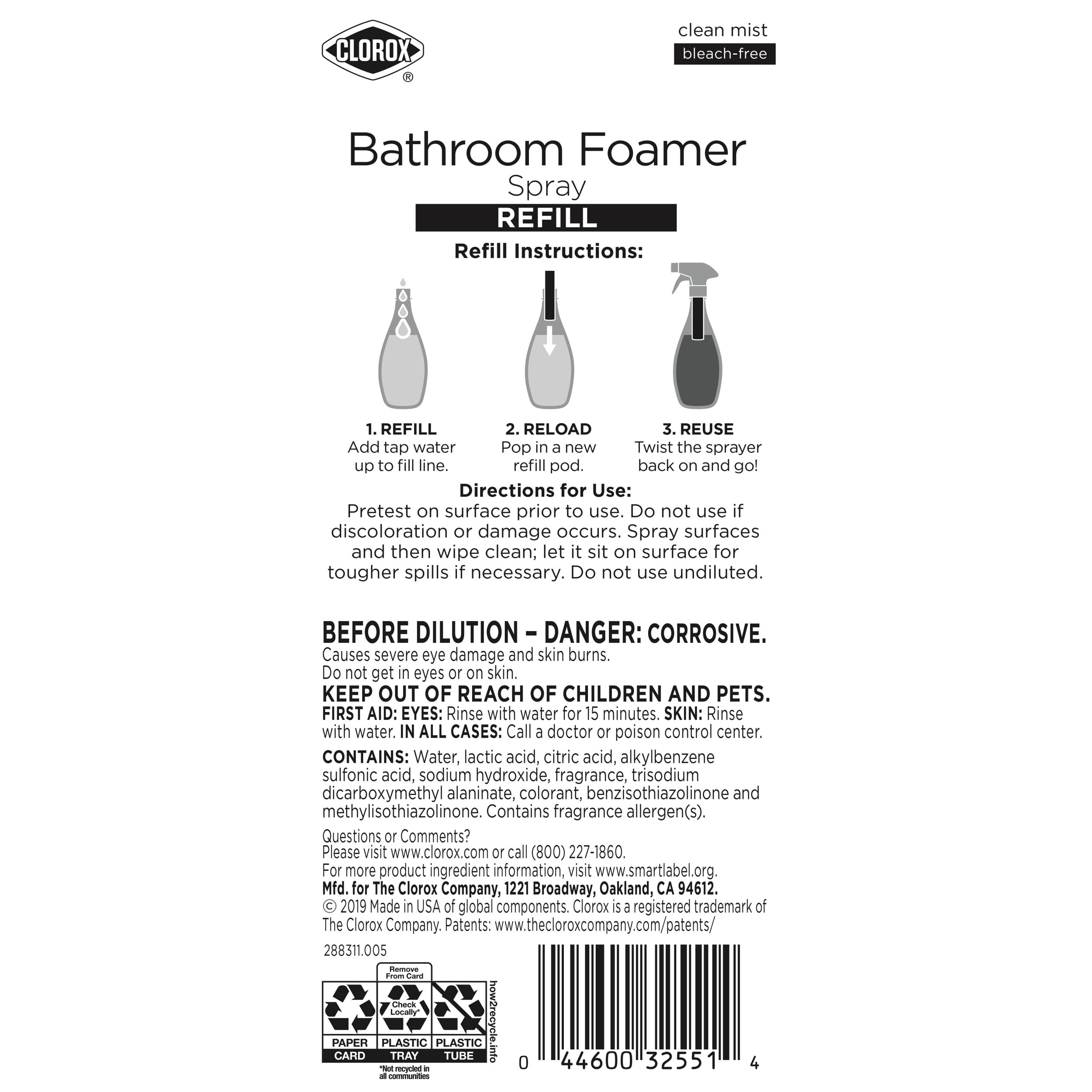Clorox Bathroom Foamer Refill Cartridge, two Refill Cartridges - 0.66 Ounces