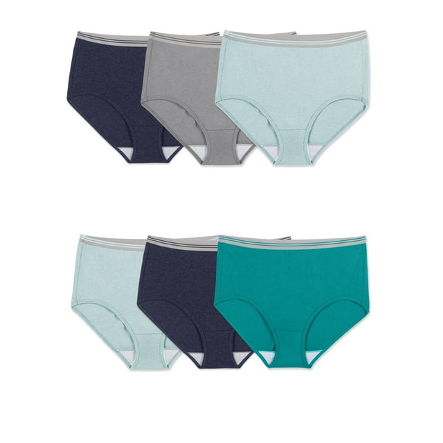 Fit for Me Womens Plus Heather Assorted Brief Underwear, 6 Pack, 10, ASSORTED