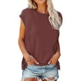 thumbnail image 2 of T-shirt Décontracté pour Femmes, Uni, Col Rond, Coupe Ample, Manches Courtes, Chandail à Enfiler, 2 of 9