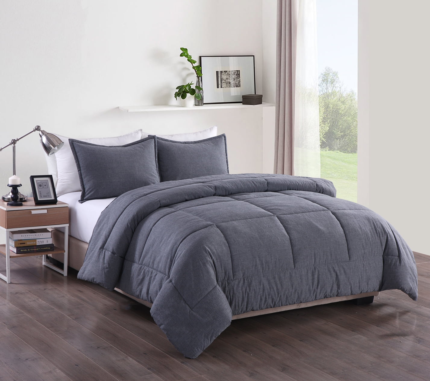 Messy Bed Washed Cotton Comforter Mini Set, Twin, Grey