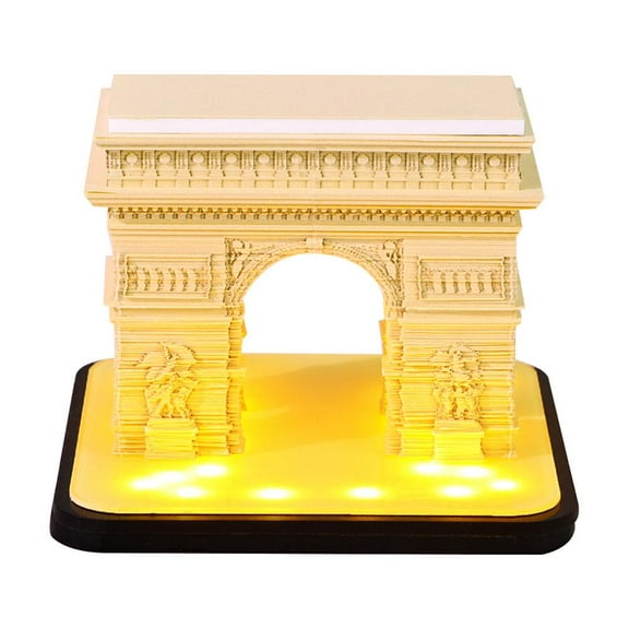 3D Calendar 2026,3D Time Piece Calendar 2026,Arc de Triomphe Paper Sculpture Artwork with LED Light,Exquisite Creative Non Stick Sticky Note DIY Post Notes for Office Home Gifts Ornaments