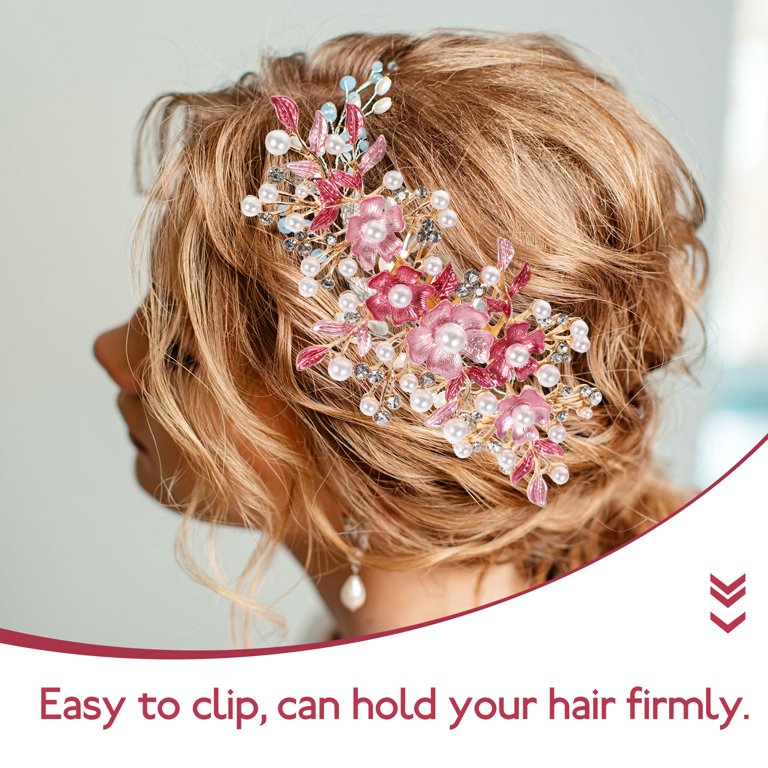 Set of 3 Pink Bridal Hair Plug Flower Comb Miss Women display picture 1