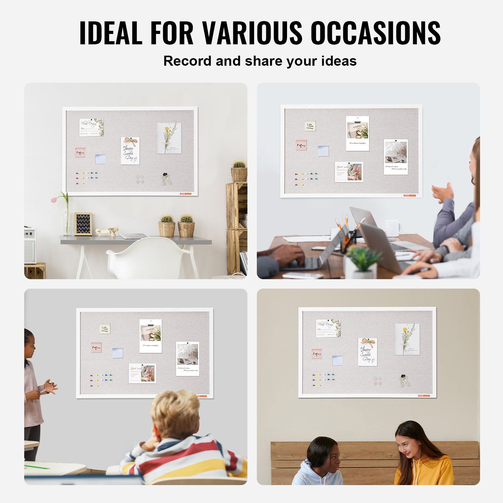 36"x24" White Linen Surface Cork Bulletin Board - Elegant Wall-Mounted Pin Board for Home Office & School, Durable Framed Notice Board
