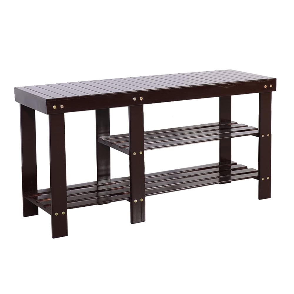 Lowestbest Strip Type Bamboo Stool Shoe Rack with Boots Compartment, Coffee