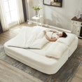 thumbnail image 4 of New Multi Functional Sectional Sofa Bed with Independent Chaise Lounge and Functional Blanket,Plush Corduroy Sofa Couch,Convertible Sofa Bed,80" King Size Bed,Deep Seat Fluffy Sofa,Beige, 4 of 9