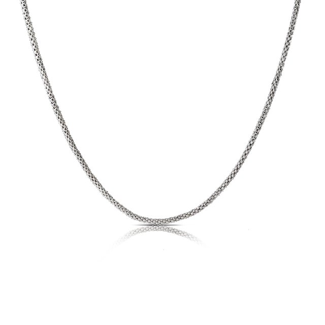 JeenMata Cadena de Palomitas de Maíz Redonda de 20 Pulgadas en Plata de Ley Bañada en Oro Blanco - 1,6 mm de Grosor