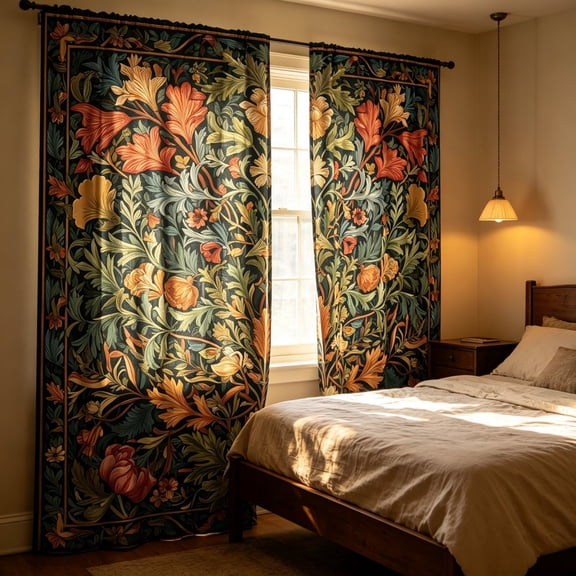 Retro Botanical Floral Print Window Curtain Panel with Rod Pocket for Living Room Bedroom Home Decor, 52 x 84 Inch.
