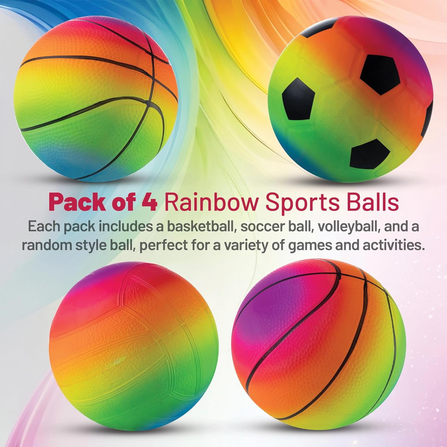 Sports Balls For Kids & Toddlers - (Pack of 4) 5-inch Sports Balls Set Includes Basketball, Small Soccer Ball, and Playground Balls, Fun Indoors & Outdoor Toys (hand Pump Included)