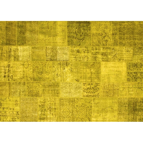Ahgly Company Machine Washable Indoor Rectangle Patchwork Yellow Transitional Area Rugs, 2' x 4'