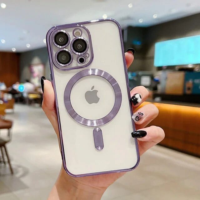 Fashion Magnetic Case For Magsafe For iPhone 14 13 12 Pro Max Plus Plating Clear Soft Silicone Wireless Charging Cover