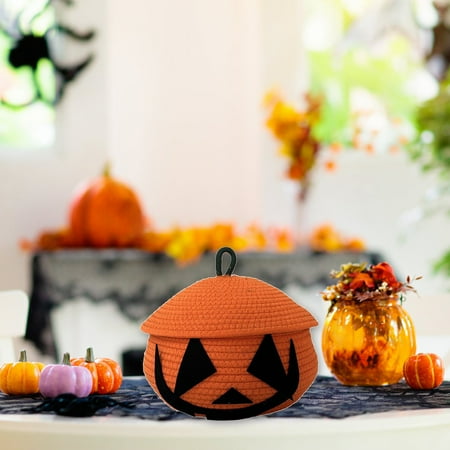 

Exhoden Halloween Day Savings Clearance 2024，Halloween Pumpkin With Cover Cotton Rope Weaving Storage Basket Home Living Room Desktop Miscellaneous Large Storage Basket Simples
