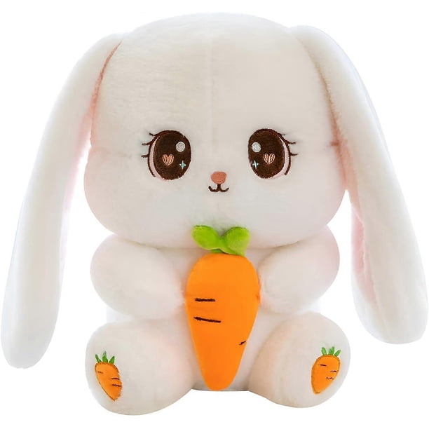 Bunny Stuffed Animal Soft Toy Plushie Sitting Lop Eared Easter White Rabbit with Carrot Soft Lovely Standing Plush Toys (11.8")