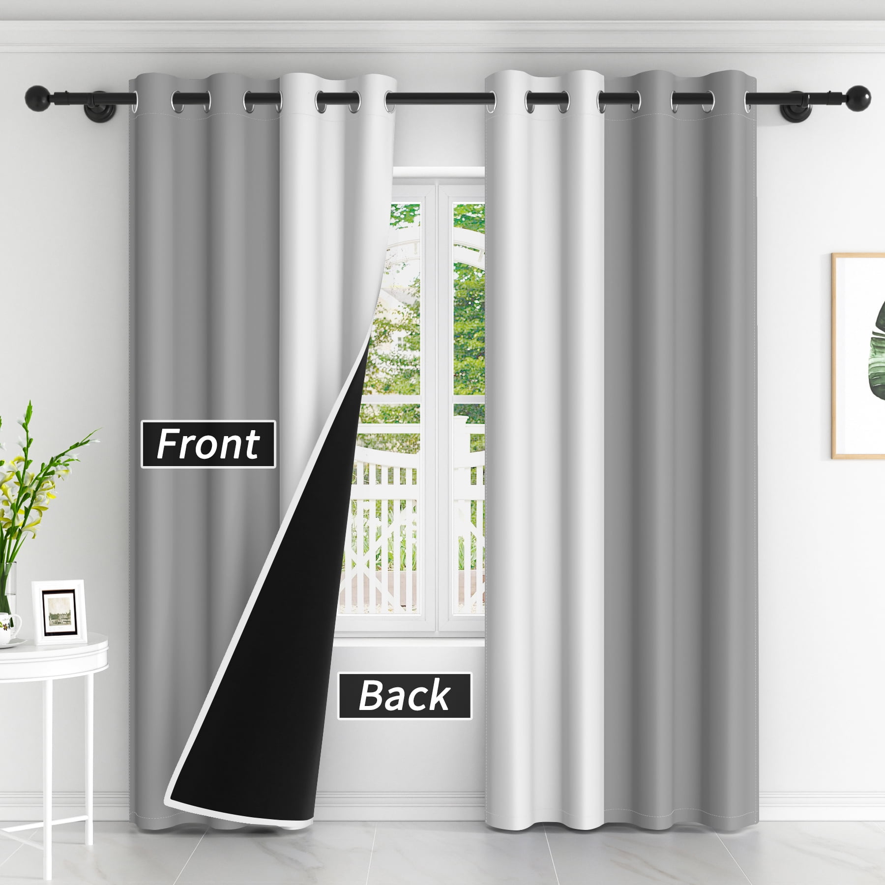 Lfeey Gray Blackout Curtains 63 Inches Long, Room Darkening Grommet Curtains Drapes, 2 Panels Set