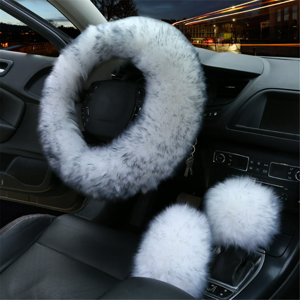 3pcs Fashion Furry Car Steering Wheel, Furry Car Seat Covers