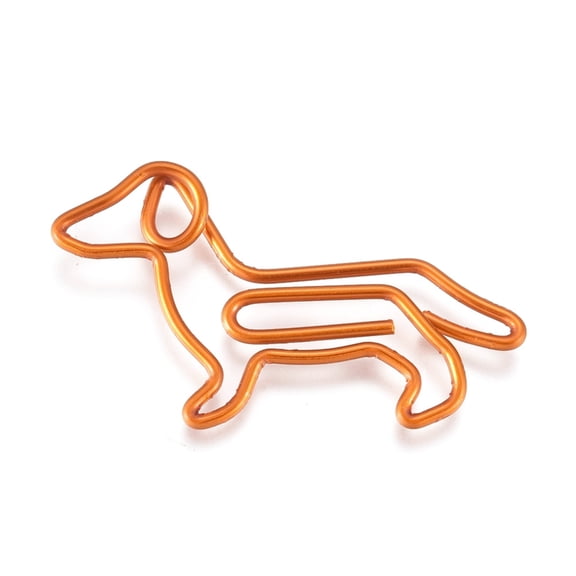 50pcs Dachshund Shape Iron Paperclips Cute Paper Clips Funny Bookmark Marking Clips Orange 22x37.5x1mm