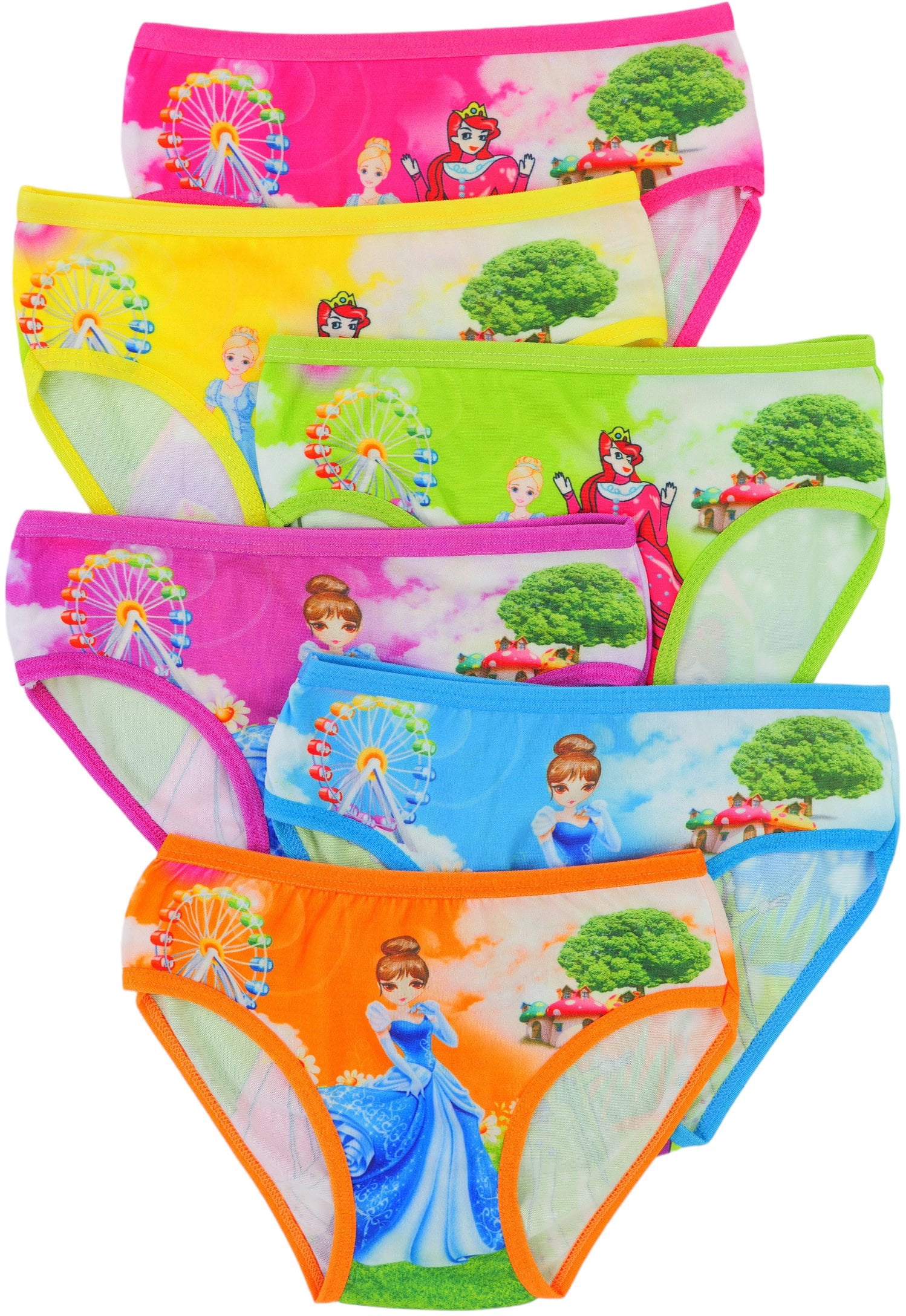 ToBeInStyle Girl's Pack of 6 Colorful Princess Print Panty Briefs - Large