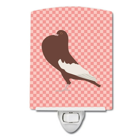 English Pouter Pigeon Pink Check Ceramic Night Light