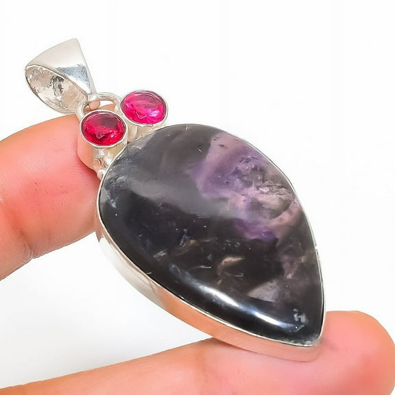 Russian Charoite, Rubillite Gemstone 925 Sterling Silver Pendant 2.36"