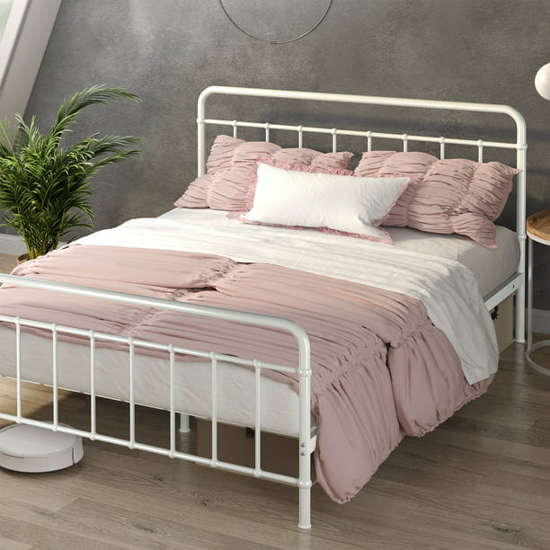 Zinus Florence 40 Metal Platform Bed, Iron Twin Bed Frame White