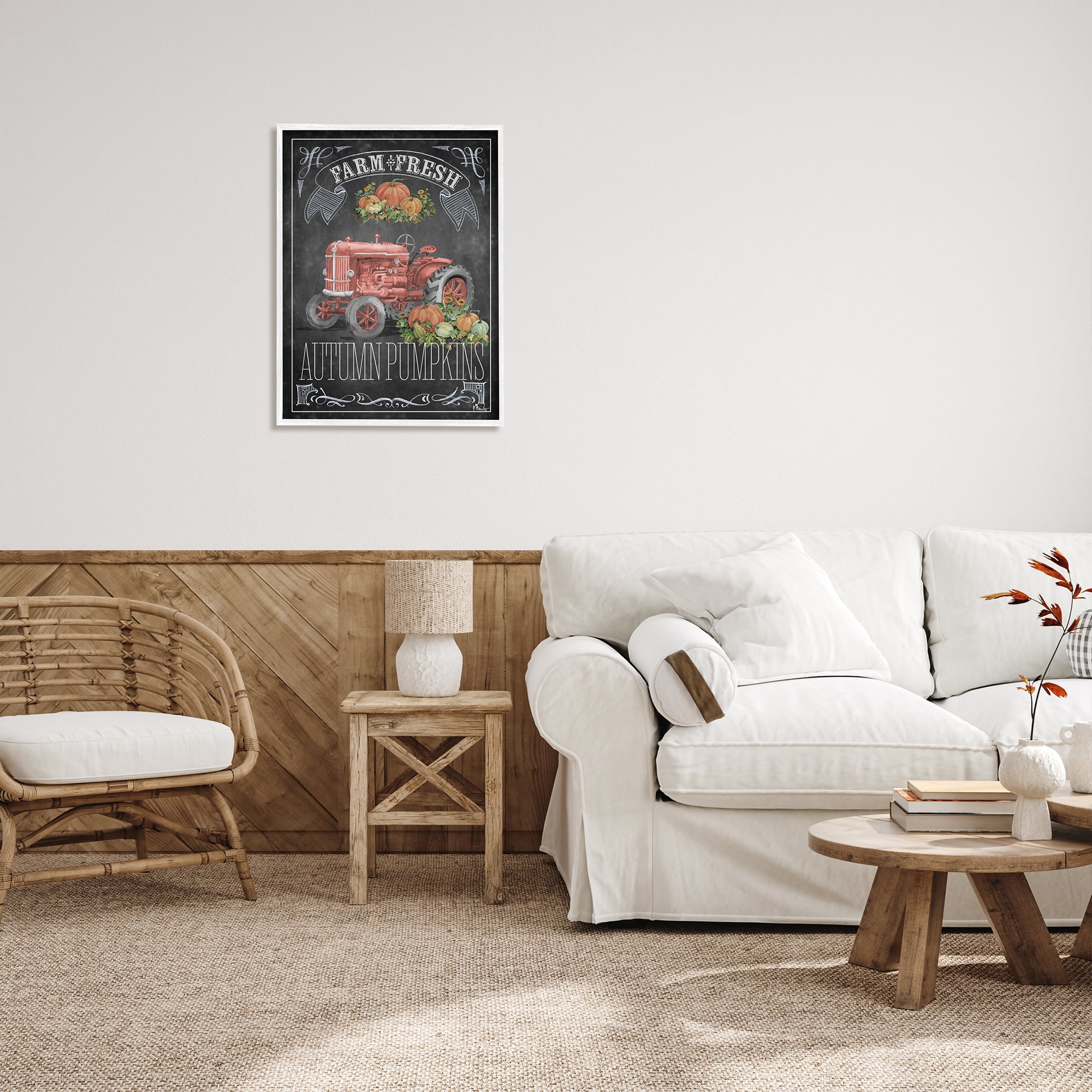 Stupell Industries Autumn Tractor Chalkboard Transportation Painting White Framed Art Print Wall Art, 24 x 30