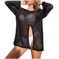 thumbnail image 6 of SMihono Crochet Swim Coverup for Women, Long Sleeve Bikini Cover ups Swimsuit Beach Hollow Out Mesh Knit Bathing Suit Swimwear Black Free Size, 6 of 9