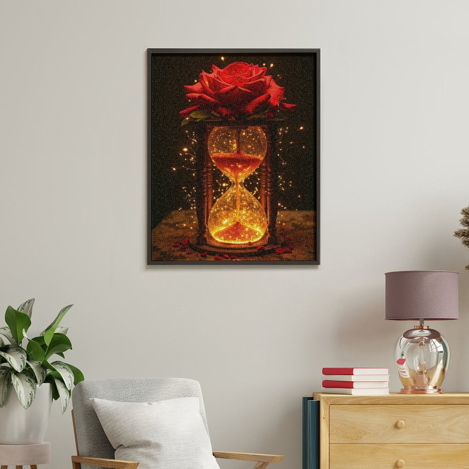 Paint By Numbers Kit for Adults Beginner - DIY Red Rose Illuminated Hourglass Canvas Painting Kits for Adults, Frameless Paint By Number for Adults for Home Wall Decor 16x20 Inch