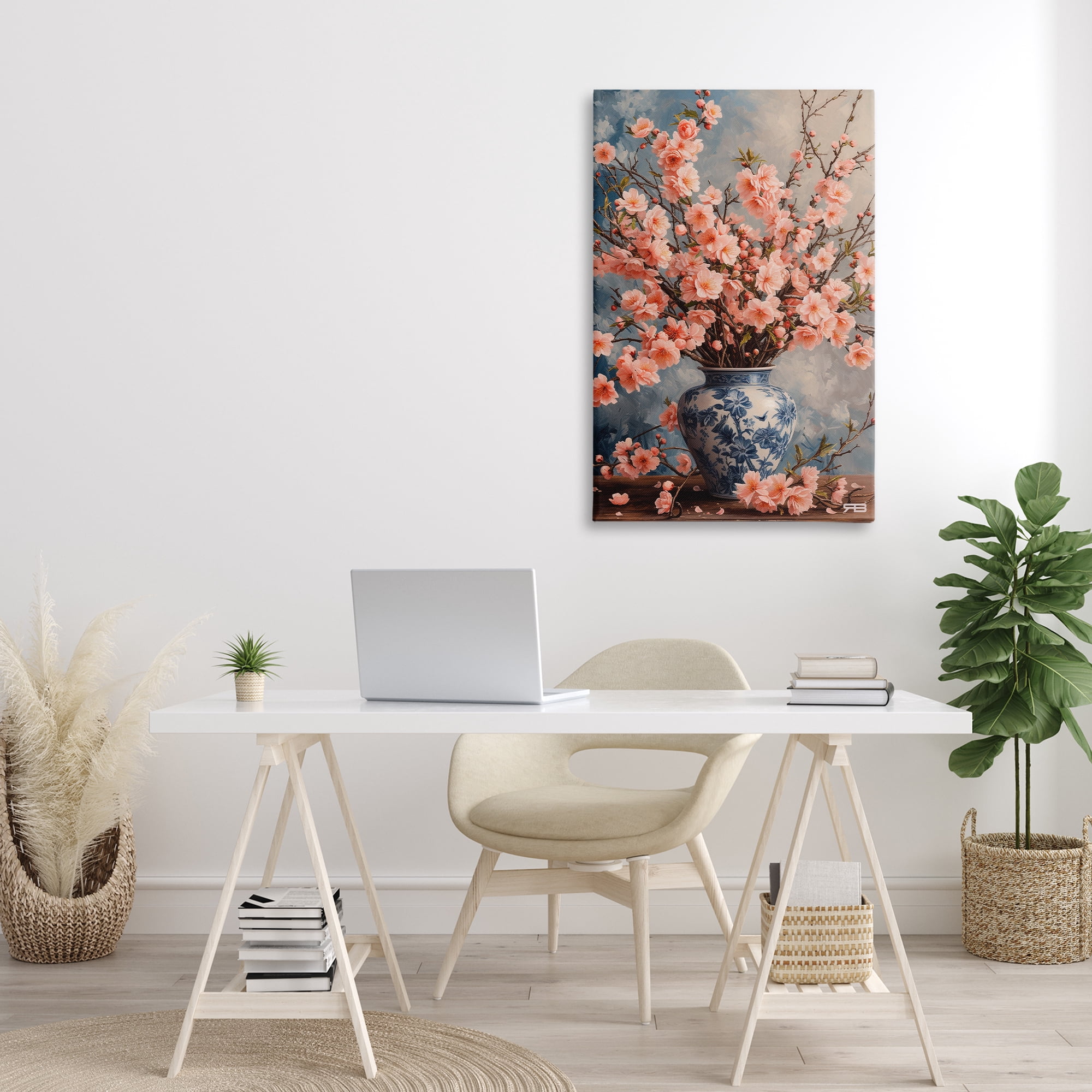Stupell Industries Detailed Cherry Blossom Vase Botanical & Floral Painting Gallery Wrapped Canvas Art Print Wall Art, 24 x 36