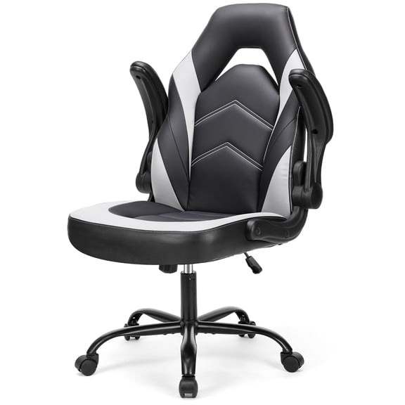 GIANNA Computer Gaming Desk Chair - Ergonomic Office Executive Adjustable Swivel Task PU Leather Racing Chair with Flip-up Armrest, Black White