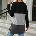 thumbnail image 4 of Dwaogom Women's Fashion Round Neck Contrast Panel Loose Long Sleeve T-shirt Blouses Sparkly Tops For Women White V Neck Long Sleeve Ruffle Collar Shirt, 4 of 4