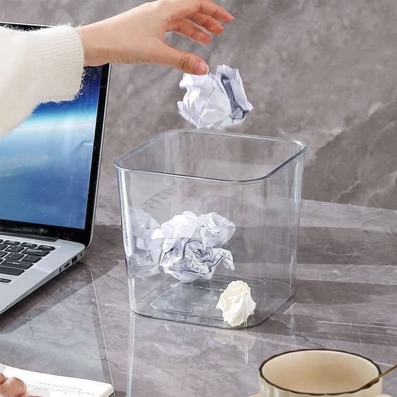 Vxdvou Cute Desktop Wastebasket, Transparent Plastic Toilet Waste Basket for Bedroom, Living Room, Bathroom, Multi-purpose Storage Bin, Stylish and Practical (Gray/Clear)