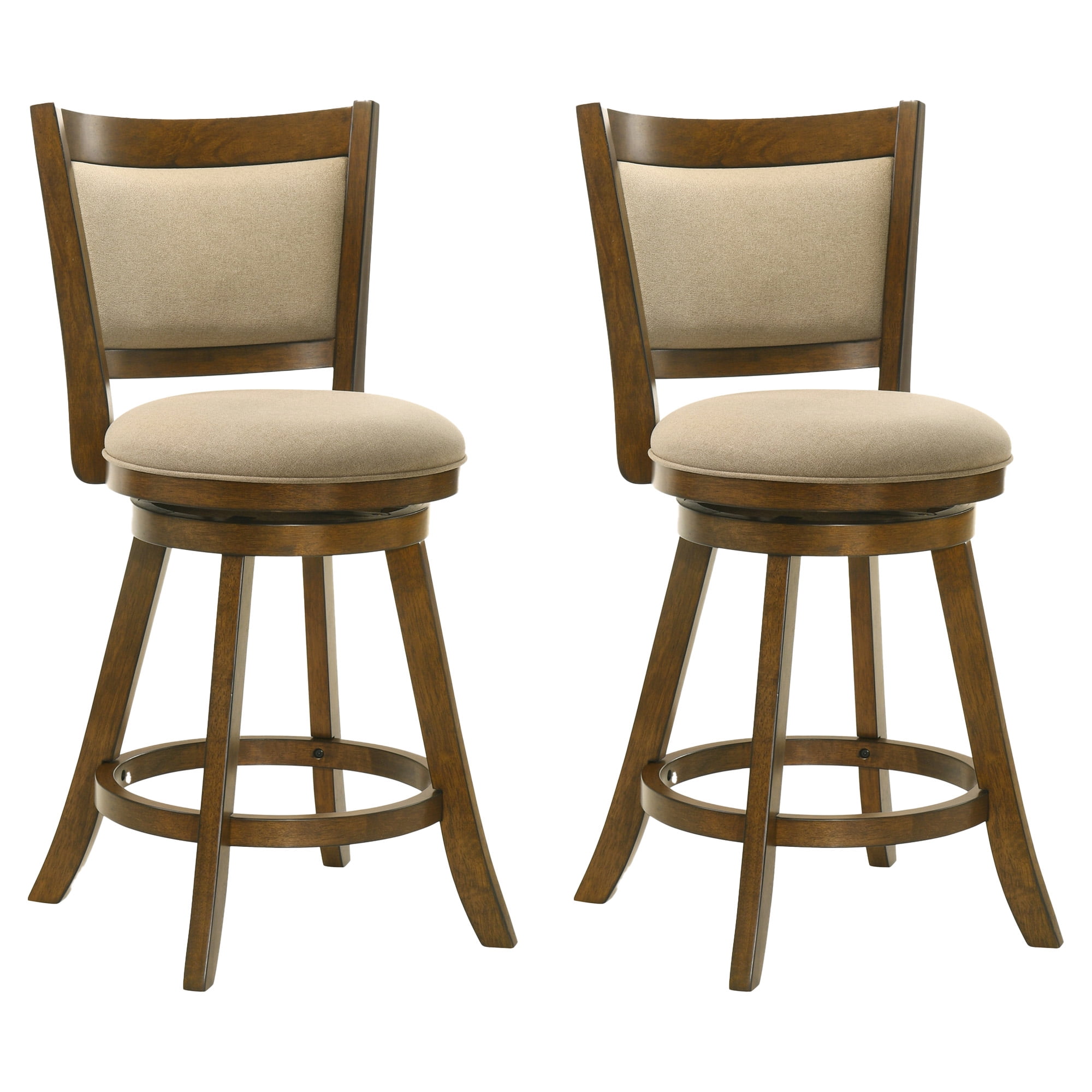 Aiden Modern Farmhouse Swivel Wood Counter Height Kitchen Bar Stool in Sepia Brown Finish with Grey Fabric Upholstered Seat - Set of 2