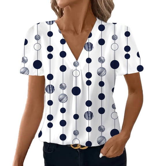 Women's V-neck Twisted Buckle Solid Color Casual Loose Printed Short Sleeved