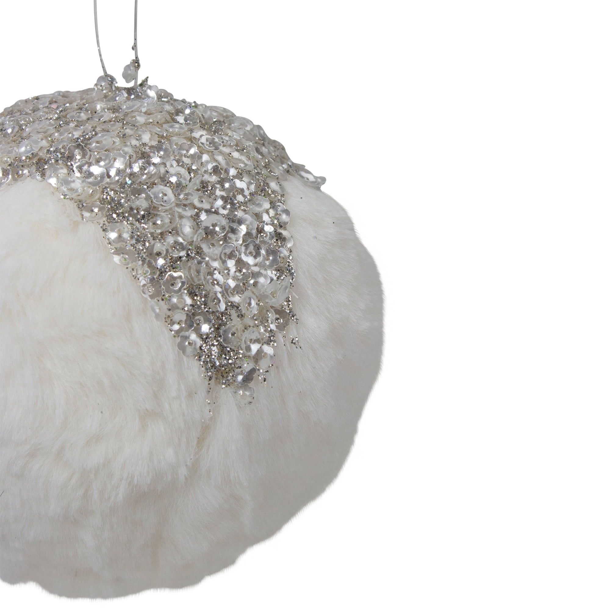 Northlight 4.25" White and Silver Faux Fur Christmas Ornament