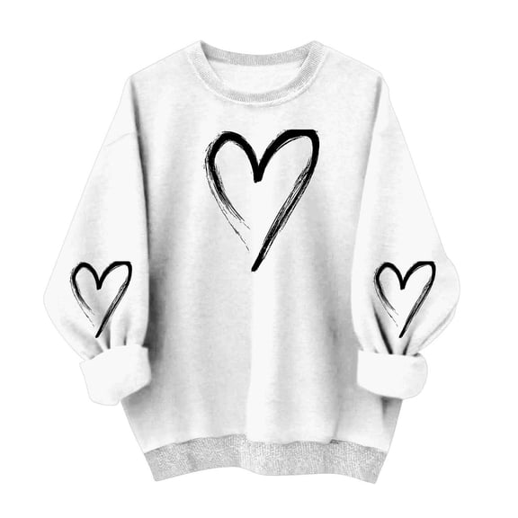 Valentine Shirts For Women Cute Casual Heart Print Graphic Sweatshirt Funny Crew Neck Plus Size Long Sleeve Pullover Tops