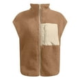 thumbnail image 4 of felwors Women's Oversized Sherpa Vest Casual Warm Fleece Fuzzy Jackets Sleeveless Zip Up Cozy Vests Outerwear with Pockets Khaki, L, 4 of 5