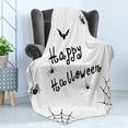 thumbnail image 4 of Spider Web Soft Flannel Fleece Blanket, Happy Halloween Celebration Monochrome Hand Drawn Style Creepy Doodle Artwork, Cozy Plush for Indoor and Outdoor Use, 50" x 70", Black White, by Ambesonne, 4 of 5