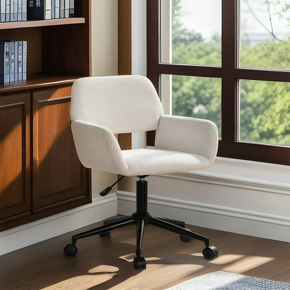 Homy Casa Adjustable Swivel Reception Chair, with Armrests & Wheels, Ideal for Office & Waiting Room, Beige