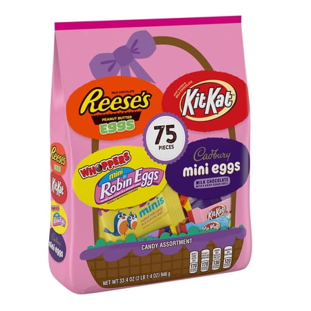 Hershey Chocolate Assortment, Easter Candy Treats Bulk Variety Bag, 33.4 oz (75 Pieces)