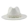 thumbnail image 1 of Sombreros Fedora de ala ancha de cachemira para mujeres y hombres, sombreros de vestir, sombrero Panamá de color liso blanco, 1 of 9