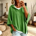 thumbnail image 2 of Pullover Sweaters for Women Hooded Side Slit Ribbed 3/4 Batwing Sleeve Sweaters Soft Ribbed Knitted Drawstring Sweatshirts Trendy Sweatshirts Daily Office Work Travel Outfits, Green M, 2 of 6