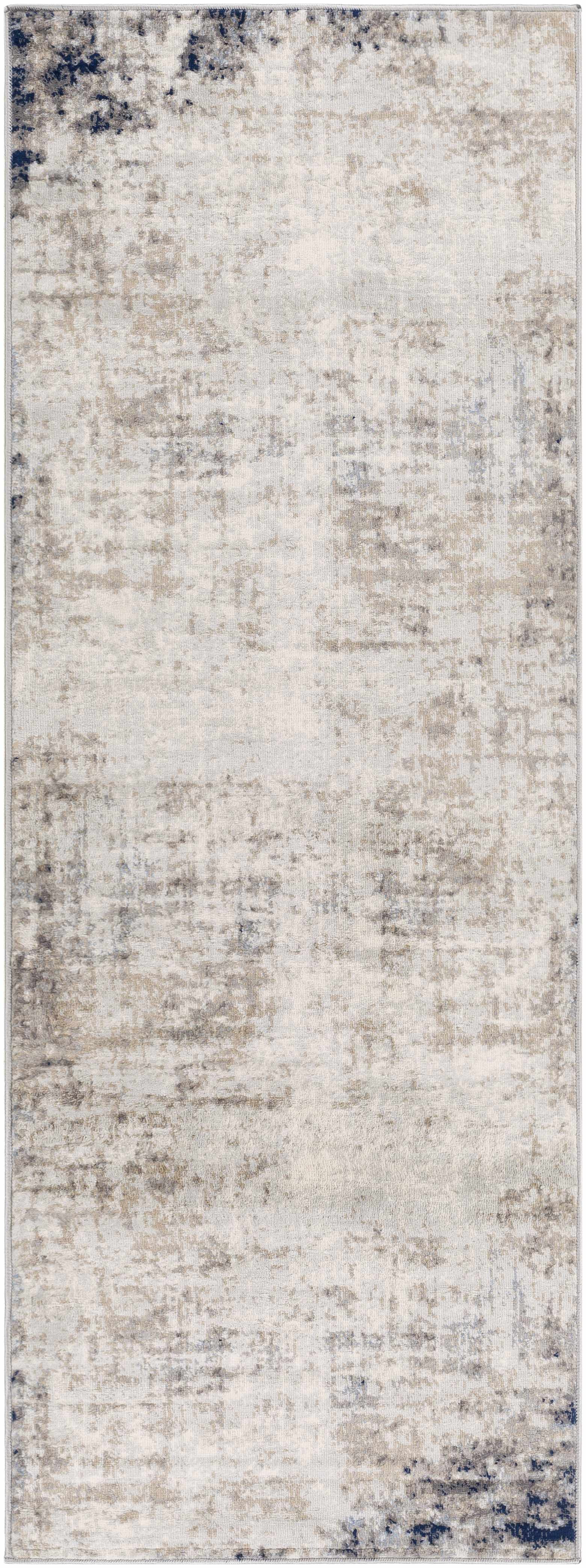 Hauteloom Alcove Contemporary Abstract Living Room Bedroom Dining Room Runner Rug - Modern Distressed Carpet - Blue, Gray, Beige, Cream, Brown - 2'7" x 10'