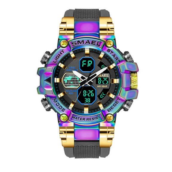 Explojoy Men's Colorful Digital Watch – Waterproof, Alloy Case, Multifunctional Sport Design