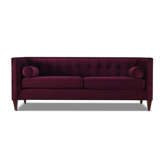 Maklaine Contemporary 84" Tufted Tuxedo Sofa Double Cushion in Burgundy