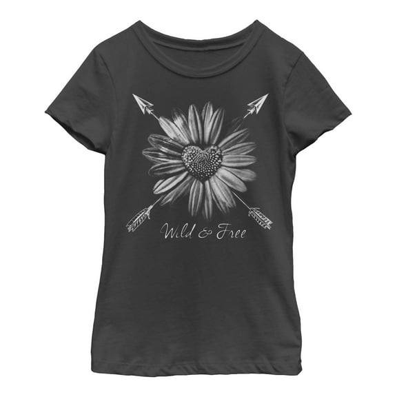 Girl's Lost Gods Wild and Free Sunflower Arrow Graphic Tee Black Large