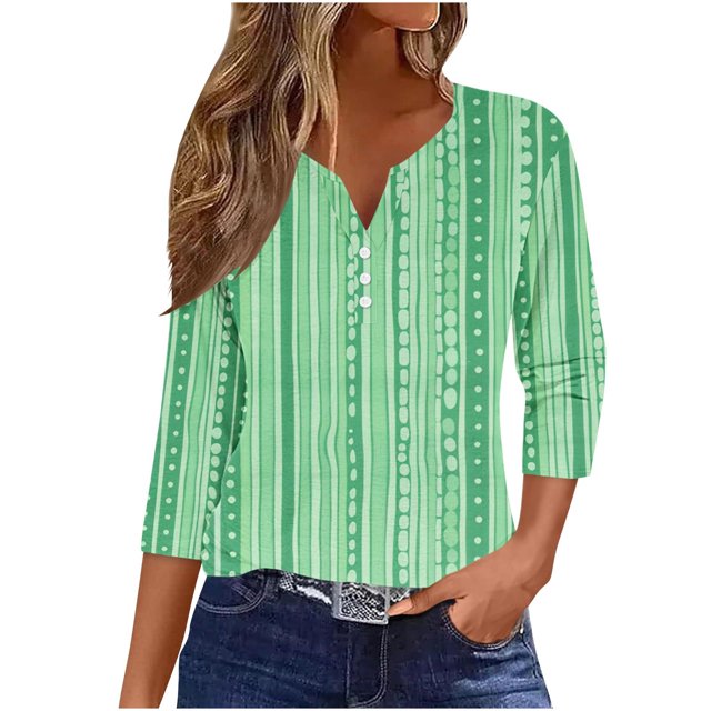 Fiudx Camisas para Mujer Blusa de Manga 3/4 Corta Estampada a La Moda para Mujer, Blusa Informal con Cuello Redondo
