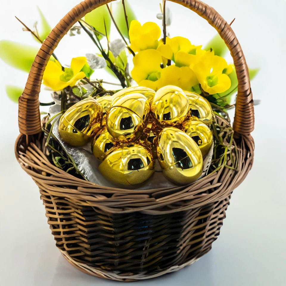 CIRCLE- Gold Fillable Plastic Easter Eggs For Party Favors And Egg Hunts 2.25 Inches
