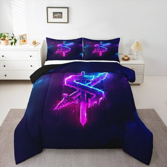 Castle Fairy Teens Girls Boys Personalized Initial Letter S 2Pcs Bedding Comforter Set,Abstract Gradient Twin Comforter Sets,Alphabet Lightsaber Breathable Bedding Set,Lightweight Room Decor
