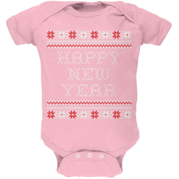 Happy New Year Ugly Christmas Sweater Pink Baby One Piece - 12-18 months