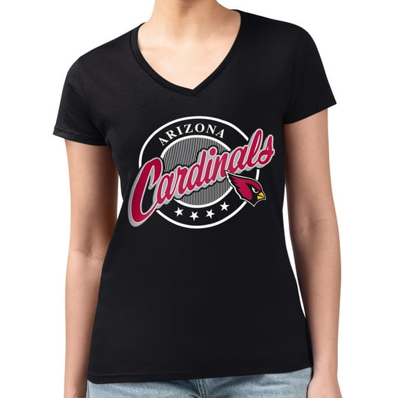 Women's G-III 4Her by Carl Banks  Black Arizona Cardinals Super-Slim Fit Lightweight Pinstripe Circle V-Neck T-Shirt